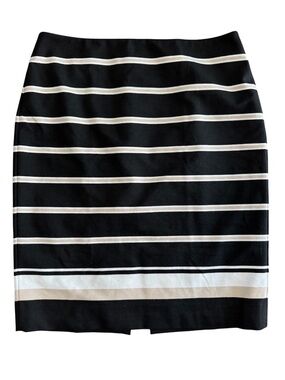 White House Black Market Pencil Skirt Size 10 Black Tan White Stripes
